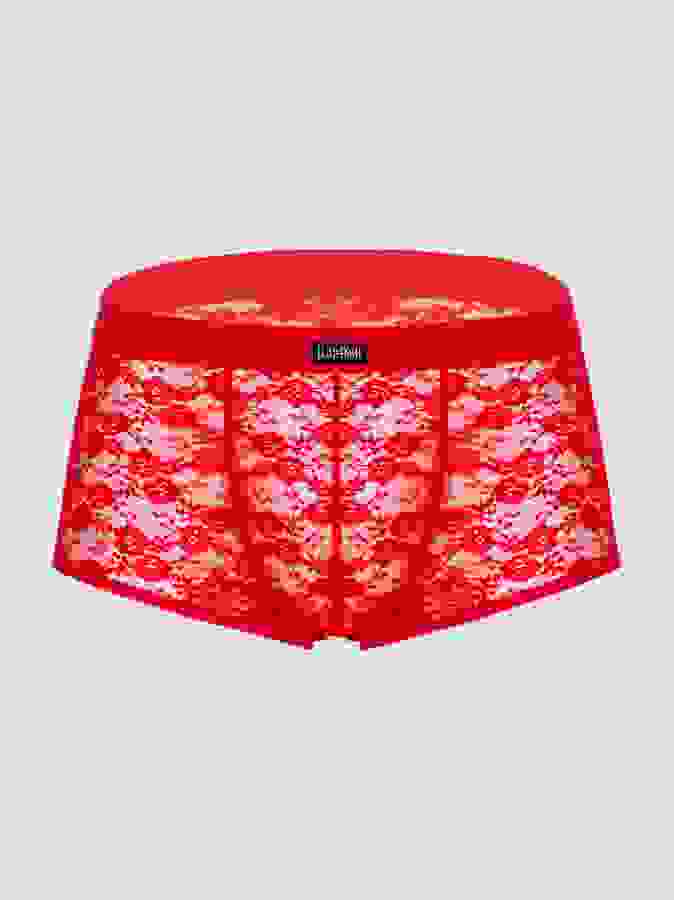LHM Red Lace Boxer Shorts, Red, hi-res